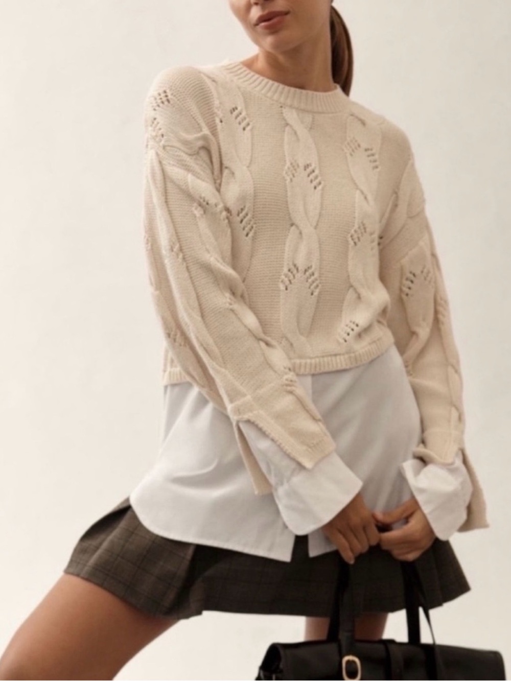 Nwt Pilcro Cream cotton  Cable-Knit Crewneck Sweater
